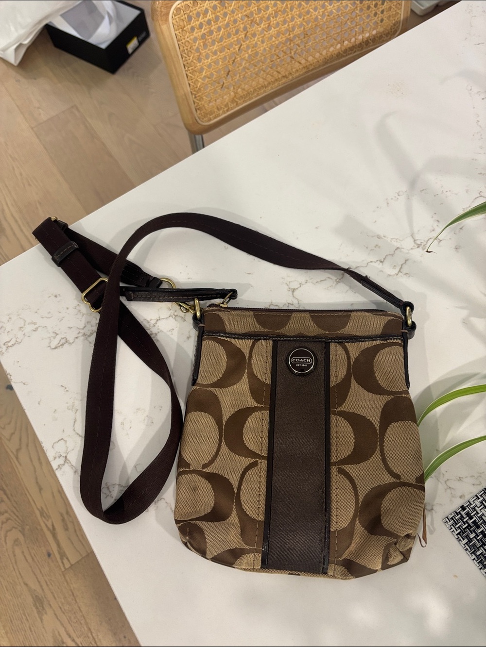 Coach Signature Canvas Crossbody in Brown and Dark Brown